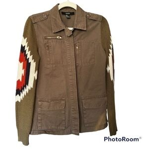 VINTAGE 2000s Military Style Utility Jacket Southwestern Sweater Sleeves Size S